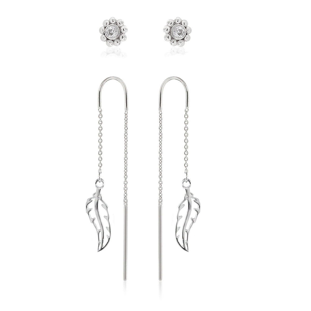 Sydney Leigh Feather Earrings by Lauren G Adams: crystal cluster studs and feather drop chains on Tampa Home & Garden Store