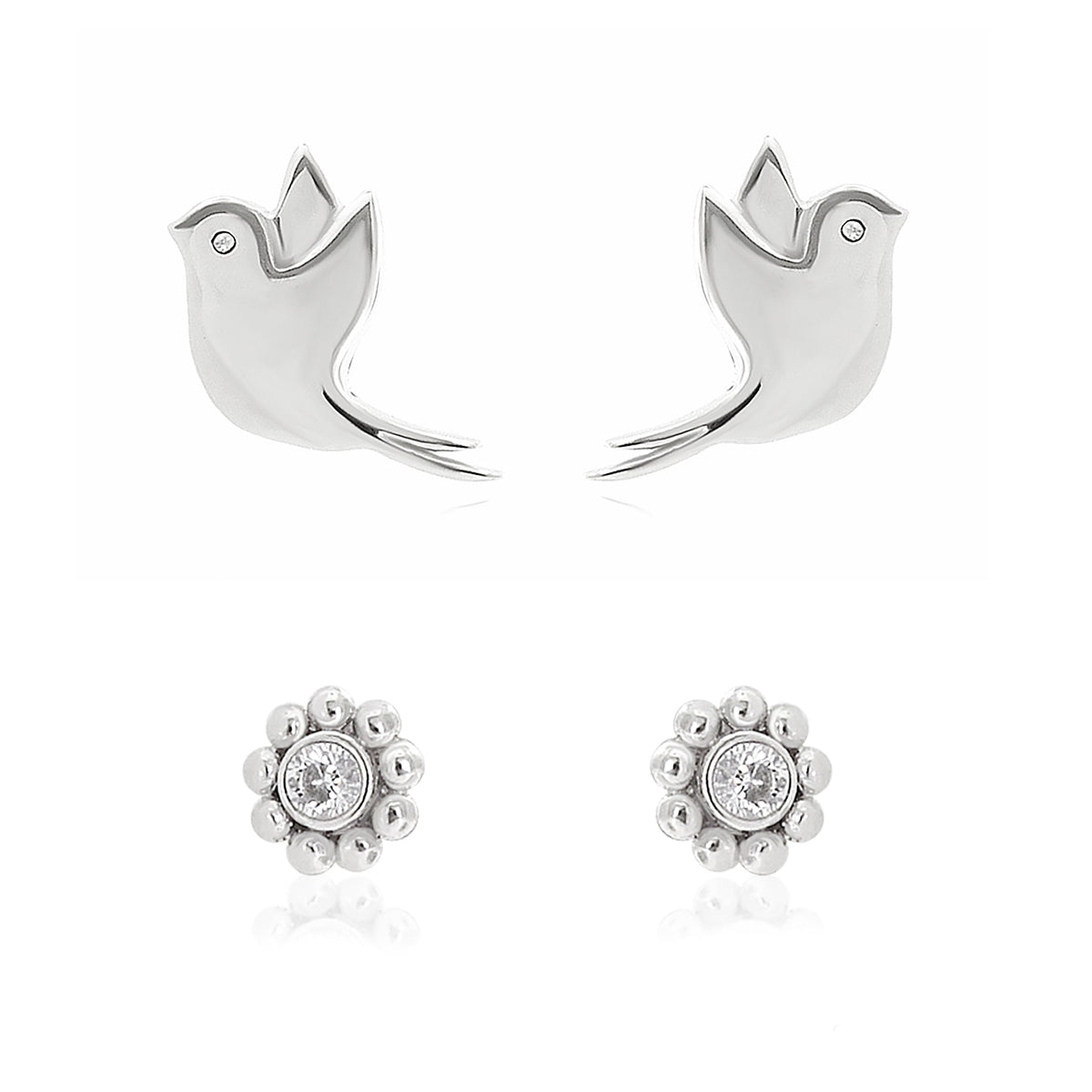 Sydney Leigh Dove Earrings set of 2, silver dove studs with crystals by Lauren G Adams on Tampa Home & Garden Store