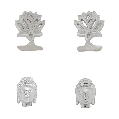 Buddha & Lotus Flower Earrings set of 2 by Lauren G Adams, lotus studs with Buddha head charms on Tampa Home & Garden Store