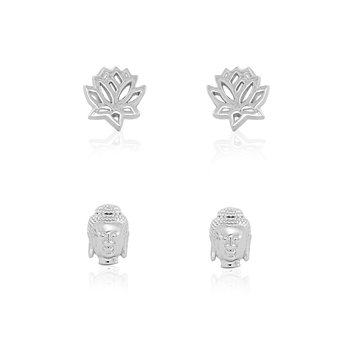 Sydney Leigh Buddha & Lotus Earrings set of 2, silver-tone lotus studs with Buddha charms on Tampa Home & Garden Store