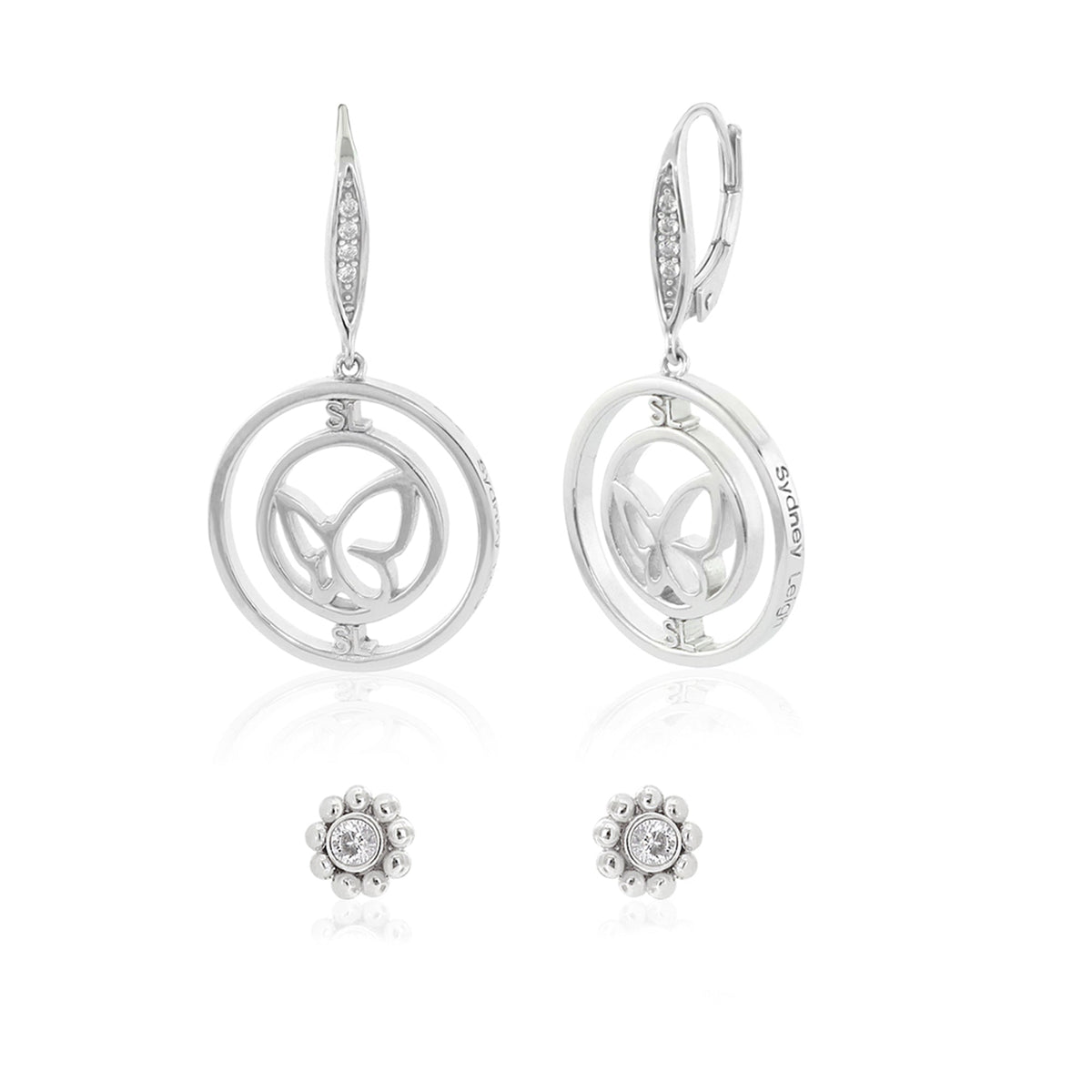 Sydney Leigh Wings Earrings pair, silver drop hoops with diamond accents by Lauren G Adams on Tampa Home & Garden Store