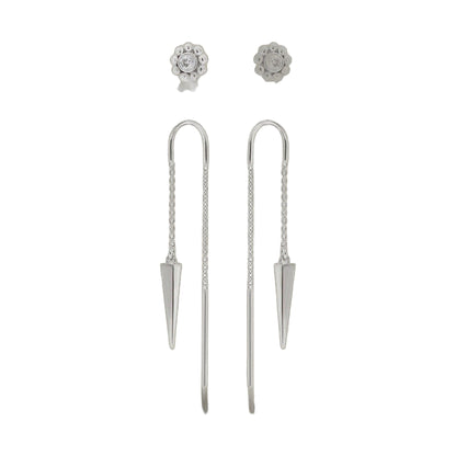 Sydney Leigh Triangle earrings 2pc Lauren G Adams, silver studs & drops on Tampa Home & Garden Store