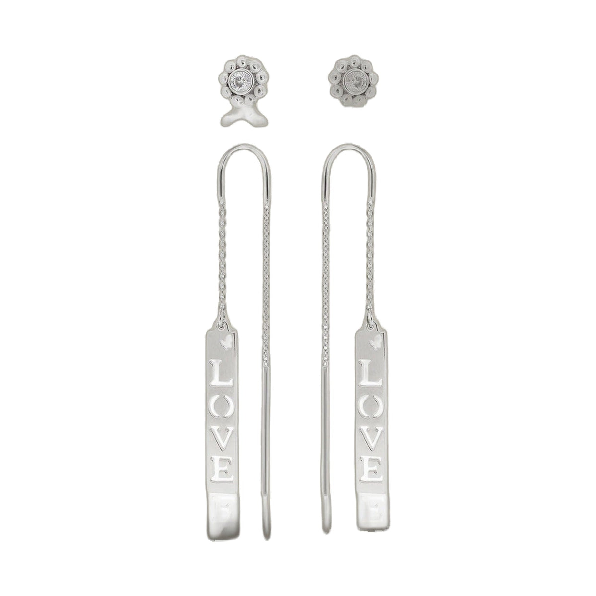 Sydney Leigh Love earrings set of 2 by Lauren G Adams; silver cluster studs and bar drop on Tampa Home & Garden Store