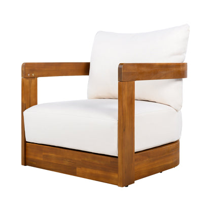 Premium Acacia Wood Outdoor Club Chair with white cushions by HouseOfZazla on Tampa Home & Garden Store