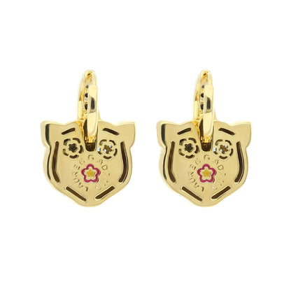 Sweet Leopard Earrings gold-tone hoops with shield charms and floral enamel accents pair on Tampa Home & Garden Store