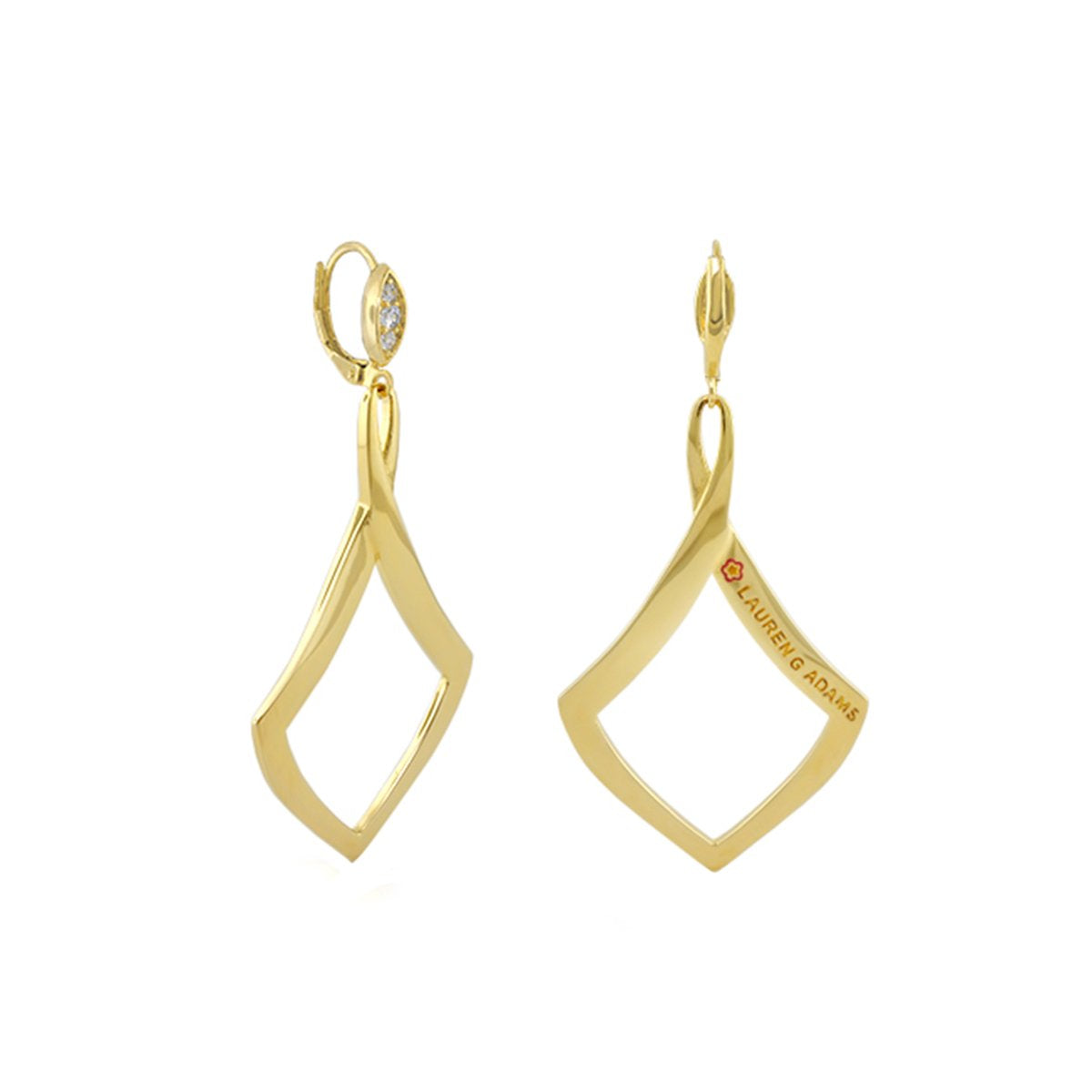 Lux gold-tone dangle earrings with geometric open diamond shapes and crystal accent, Lauren G Adams pair on Tampa Home & Garden Store