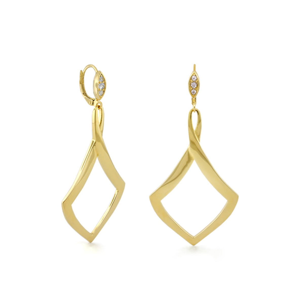 Lux Earrings gold-tone dangle with open diamond-frame shapes pair on Tampa Home & Garden Store