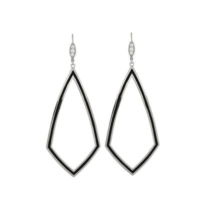 Lux Diamond Dangle Earrings, with large open diamond frames and black enamel, silver-tone on Tampa Home & Garden Store
