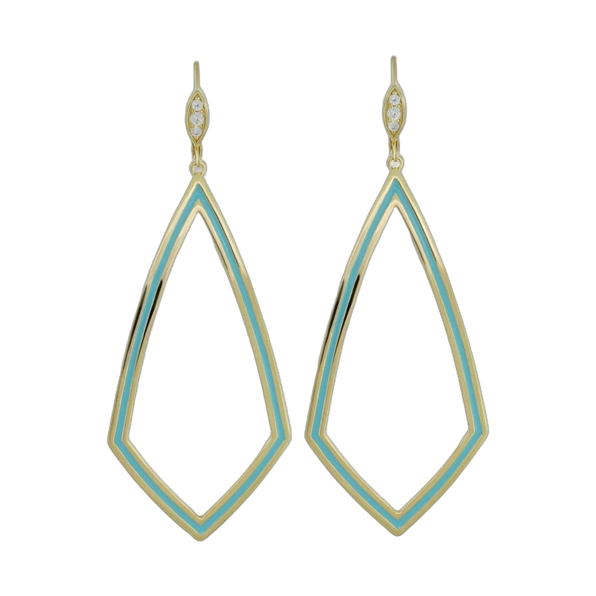Lux Diamond Dangle Earrings, gold-tone turquoise enamel chevrons with diamonds, pair on Tampa Home & Garden Store