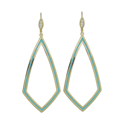 Lux Diamond Dangle Earrings, gold-tone turquoise enamel chevrons with diamonds, pair on Tampa Home & Garden Store
