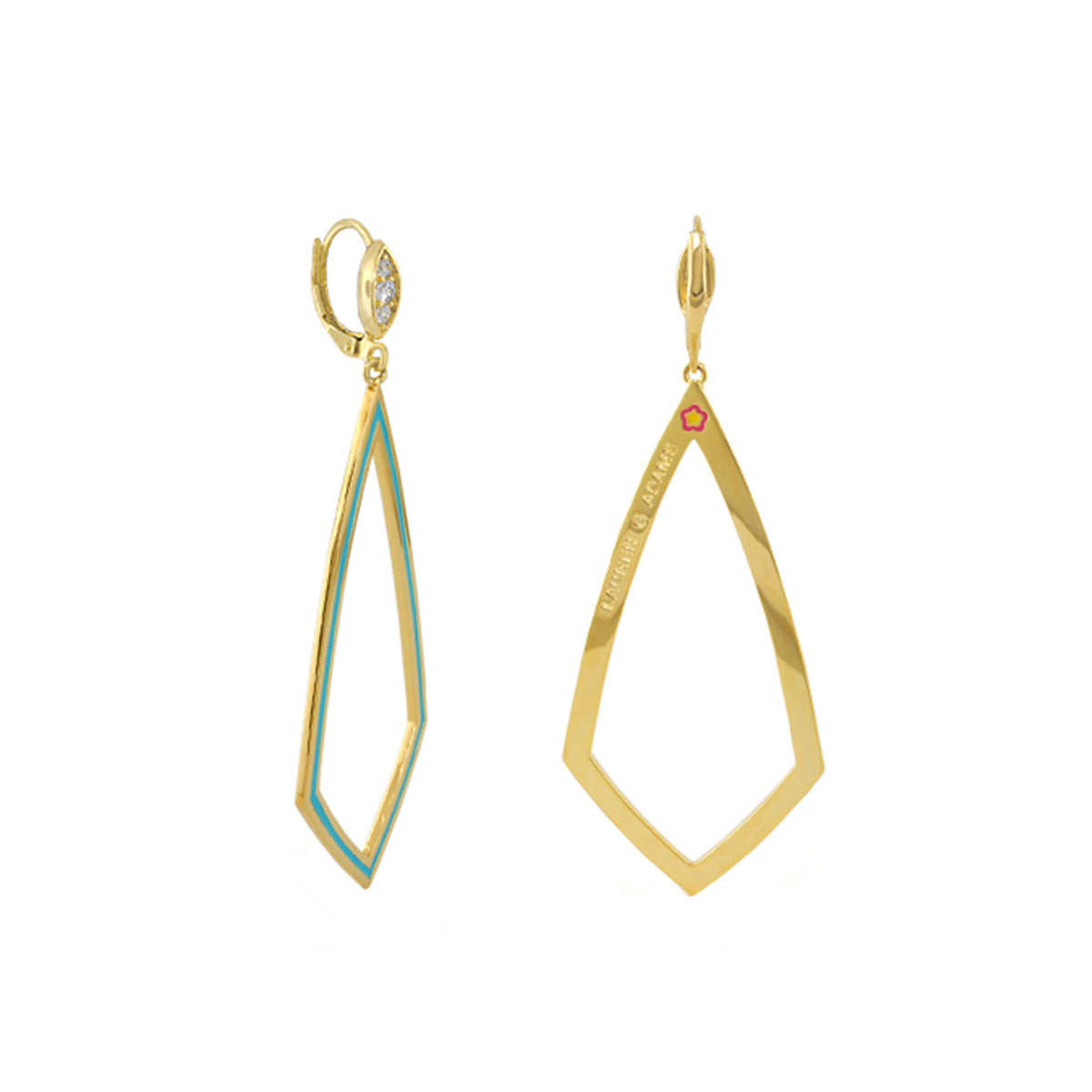 Lauren G Adams Gold-tone Dangle Earrings, geometric open diamond frames with turquoise detail on Tampa Home & Garden Store