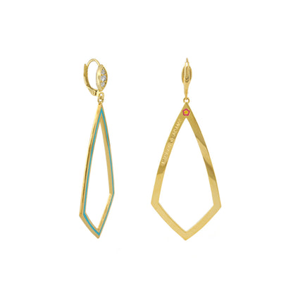 Lauren G Adams Gold-tone Dangle Earrings, geometric open diamond frames with turquoise detail on Tampa Home & Garden Store