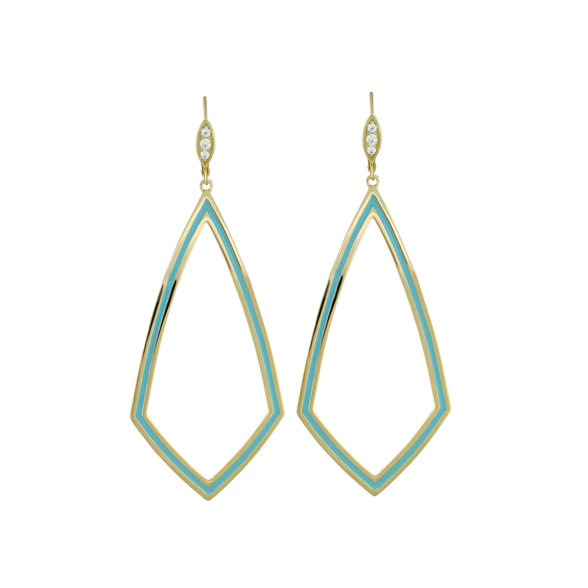 Lux Diamond Dangle Earrings by Lauren G Adams, gold-tone with turquoise enamel, pair on Tampa Home & Garden Store