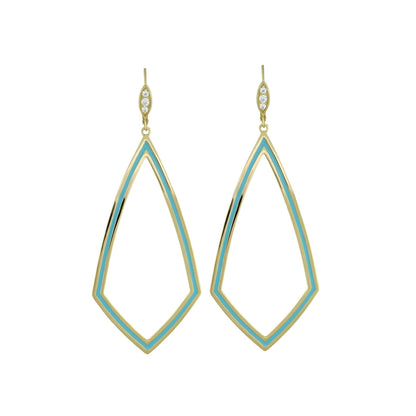 Lux Diamond Dangle Earrings by Lauren G Adams, gold-tone with turquoise enamel, pair on Tampa Home & Garden Store