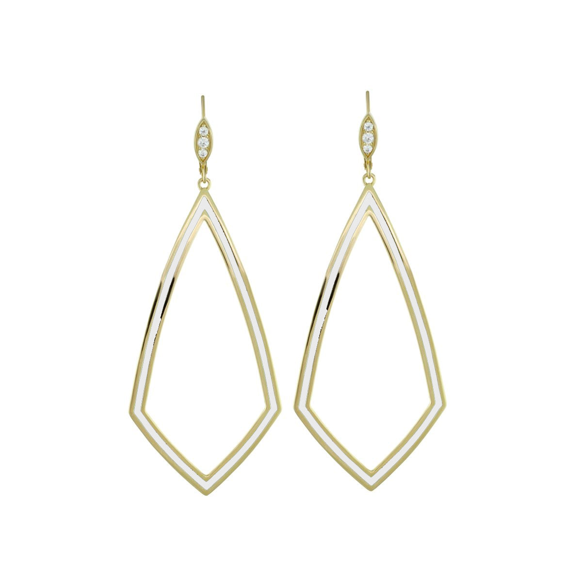 Lux Diamond Dangle Earrings by Lauren G Adams; gold-tone diamond-top droplet-frame pair on Tampa Home & Garden Store
