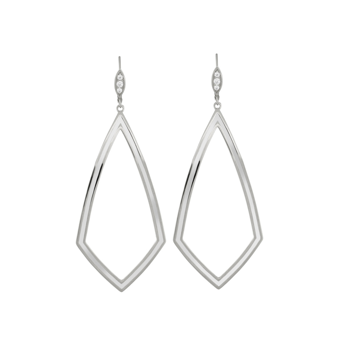 Lux Diamond Dangle Earrings by Lauren G Adams, silver-tone geometric diamond frames, pair on Tampa Home & Garden Store