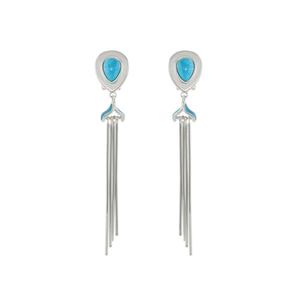 Lux Tassel Earrings by Lauren G Adams, silver-tone with turquoise teardrops and long tassels, pair on Tampa Home & Garden Store