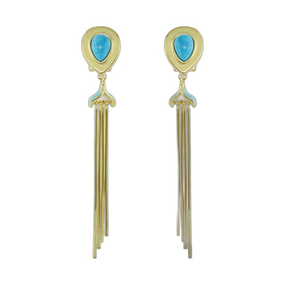 Lux Tassel Earrings gold turquoise teardrop centerpiece with fringe tassels by Lauren G Adams on Tampa Home & Garden Store