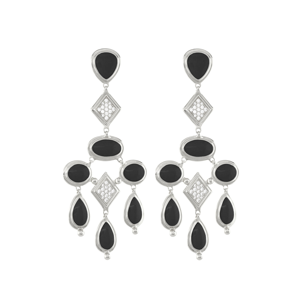 Lux Chandelier Earrings by Lauren G Adams; silver-tone with black stones and diamond accents on Tampa Home & Garden Store