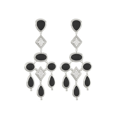 Lux Chandelier Earrings by Lauren G Adams; silver-tone with black stones and diamond accents on Tampa Home & Garden Store