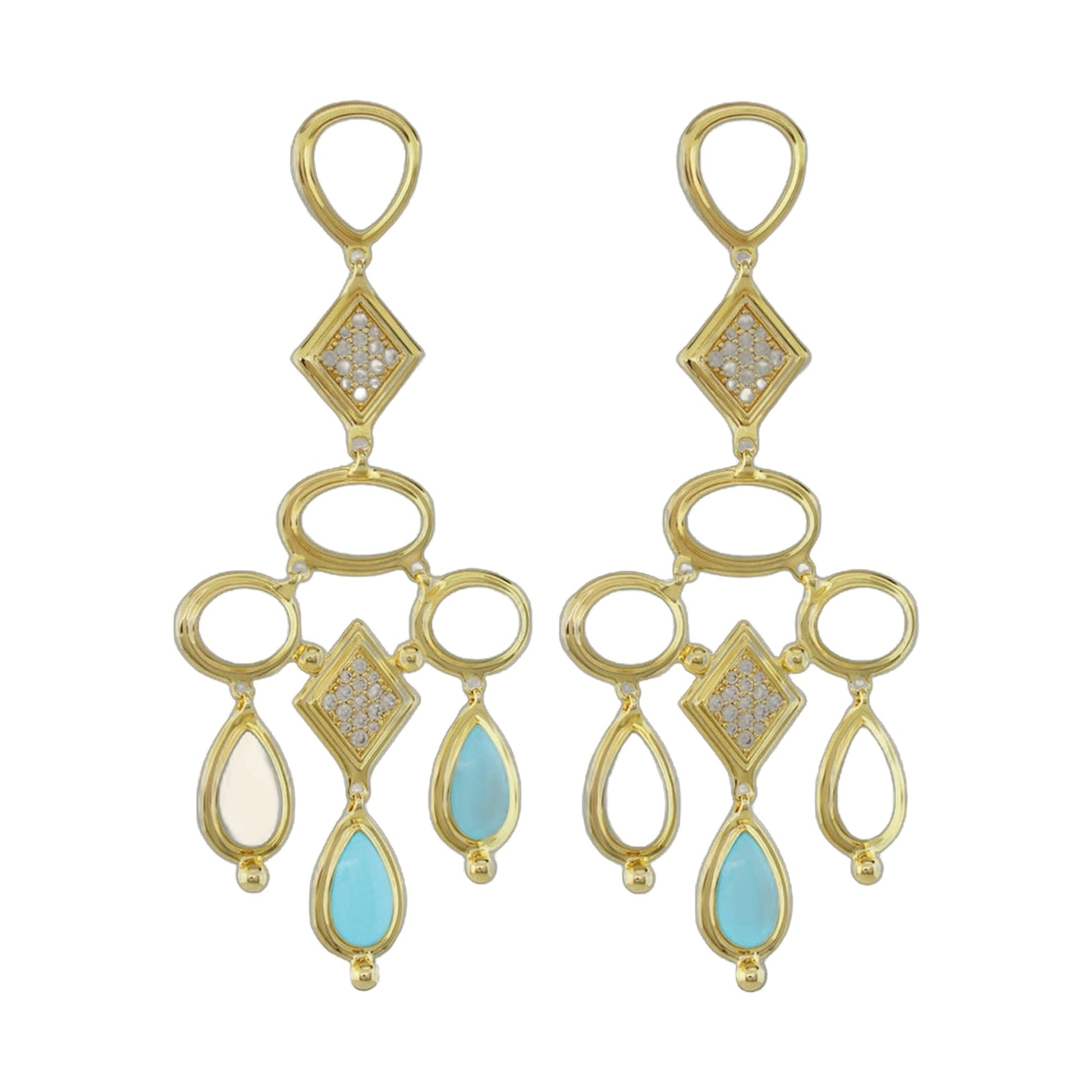 Lux Chandelier Earrings by Lauren G Adams, gold-tone with turquoise drops on Tampa Home & Garden Store