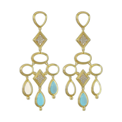 Lux Chandelier Earrings by Lauren G Adams, gold-tone with turquoise drops on Tampa Home & Garden Store