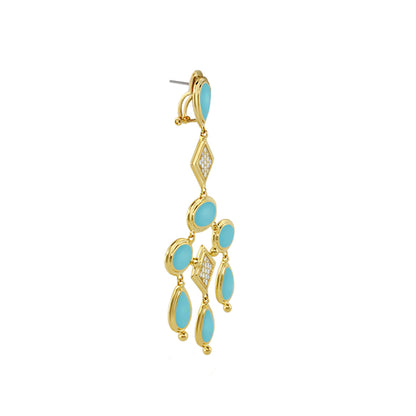 Lux Chandelier Earrings by Lauren G Adams, gold with turquoise cabochons and crystal drops on Tampa Home & Garden Store