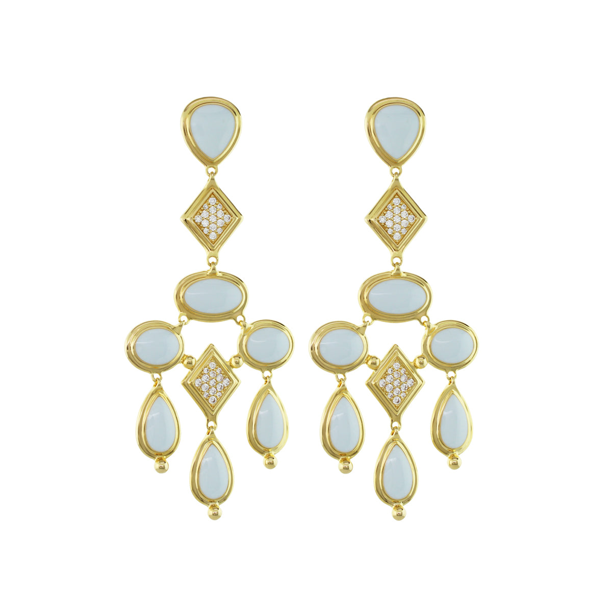 Lux Chandelier Earrings by Lauren G Adams, gold-tone with pale blue gem drops, 2-piece pair on Tampa Home & Garden Store