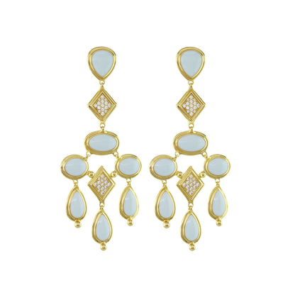 Lux Chandelier Earrings by Lauren G Adams, gold-tone with pale blue gem drops, 2-piece pair on Tampa Home & Garden Store