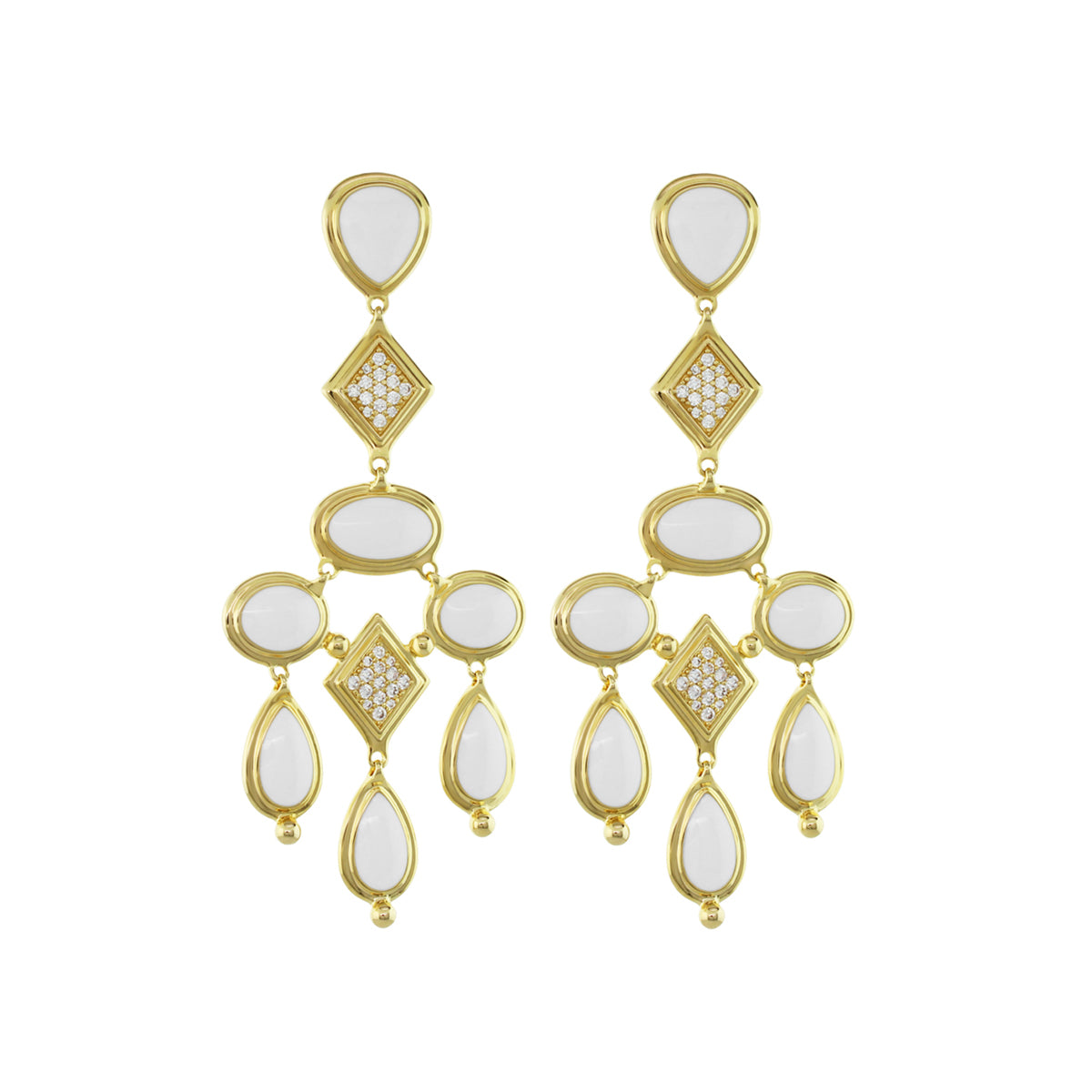 Lux Chandelier Earrings gold-tone with white enamel and pavé drops by Lauren G Adams pair on Tampa Home & Garden Store
