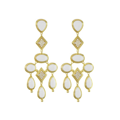 Lux Chandelier Earrings gold-tone with white enamel and pavé drops by Lauren G Adams pair on Tampa Home & Garden Store