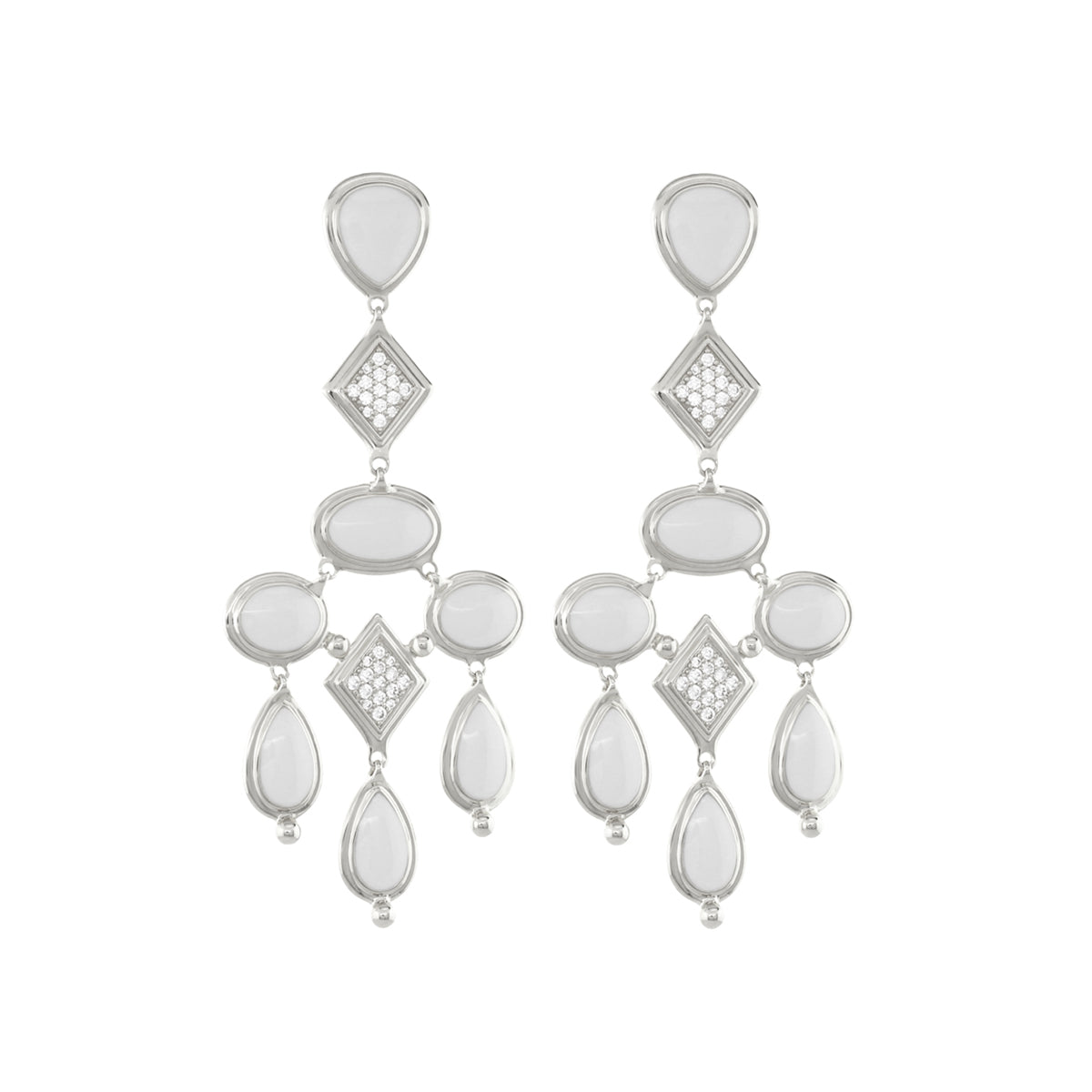Lux Chandelier Earrings, Lauren G Adams, silver-tone with white stones and crystal drops, pair on Tampa Home & Garden Store