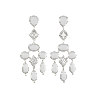 Lux Chandelier Earrings, Lauren G Adams, silver-tone with white stones and crystal drops, pair on Tampa Home & Garden Store