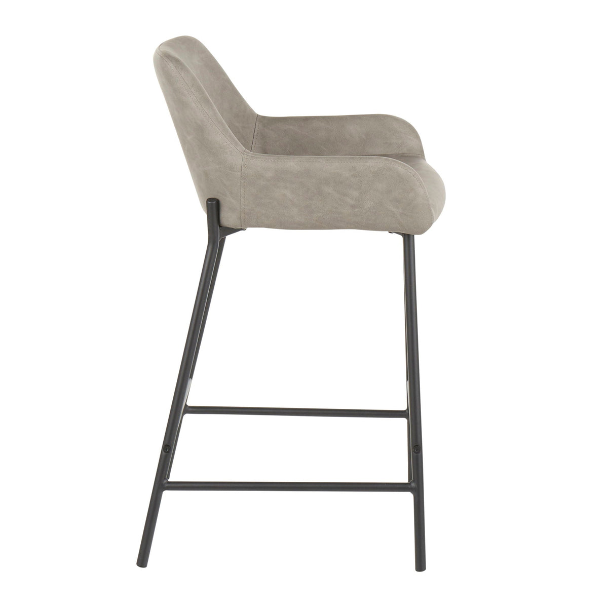 Industrial fixed-height counter stool with upholstered gray taupe seat, black metal legs on Tampa Home & Garden Store
