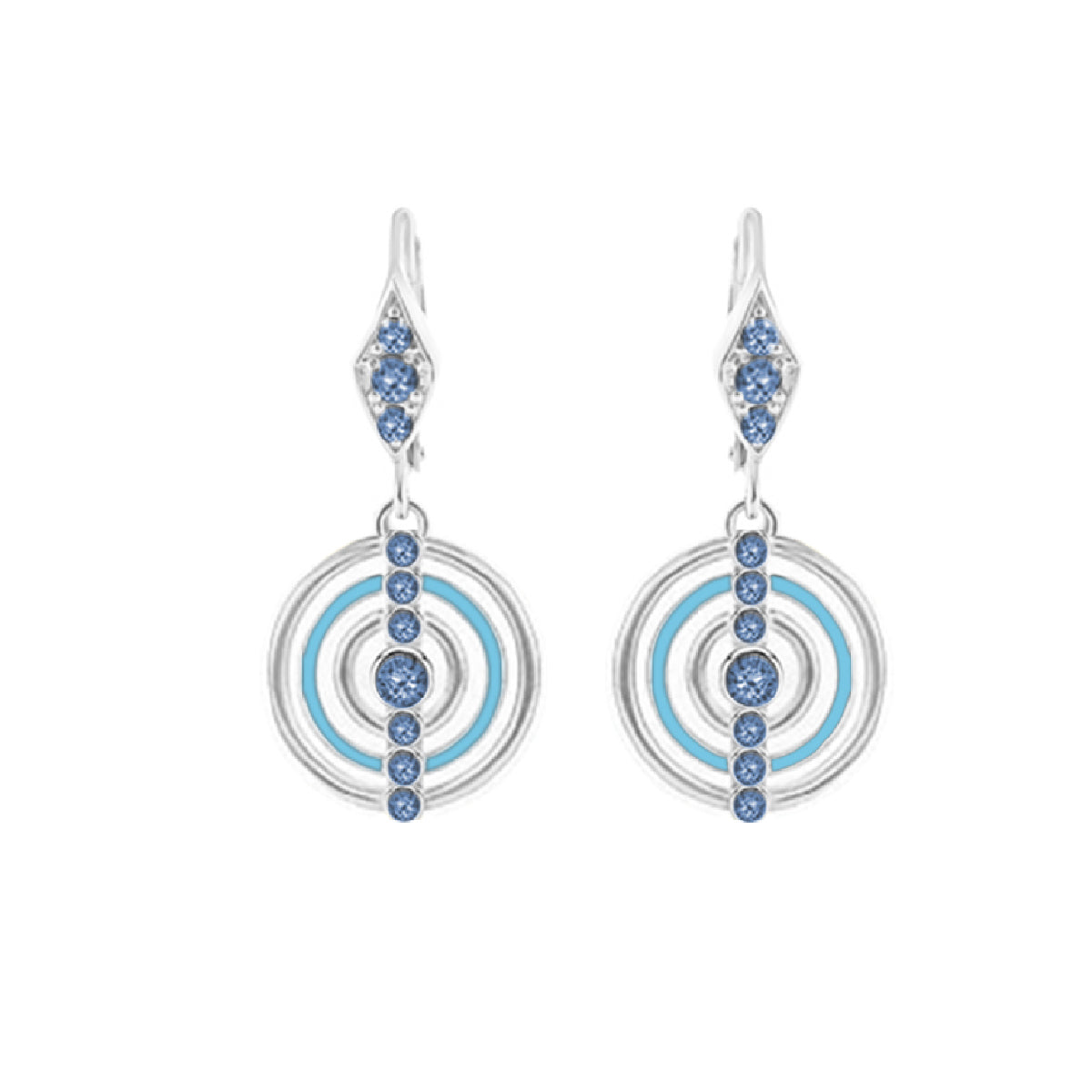Egyptian Queen Earrings pair, Lauren G Adams, silver-tone with blue stones, circular drop design on Tampa Home & Garden Store