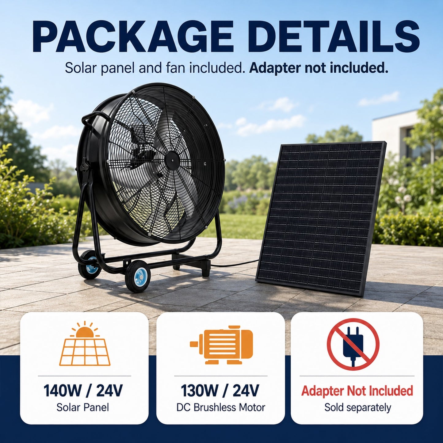 30-inch wheeled solar fan with 140W monocrystalline solar panel by HouseOfZazla on Tampa Home & Garden Store