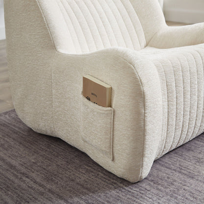 HouseOfZazla bean bag chair for adults in ivory chenille fabric with quilted vertical stitching on Tampa Home & Garden Store