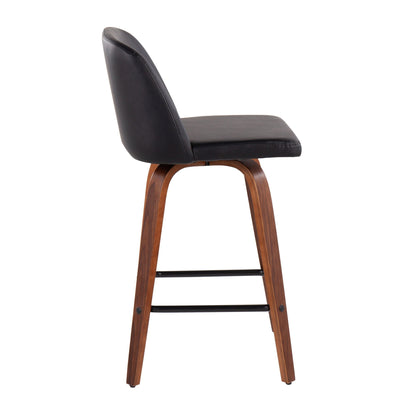 Toriano mid-century counter stool with black leather and square footrest wood legs on Tampa Home & Garden Store