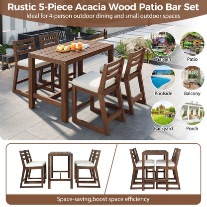 Patio Bar Set with Ergonomic Chairs by HouseOfZazla, rustic acacia wood, 5-piece outdoor furniture set on Tampa Home & Garden Store