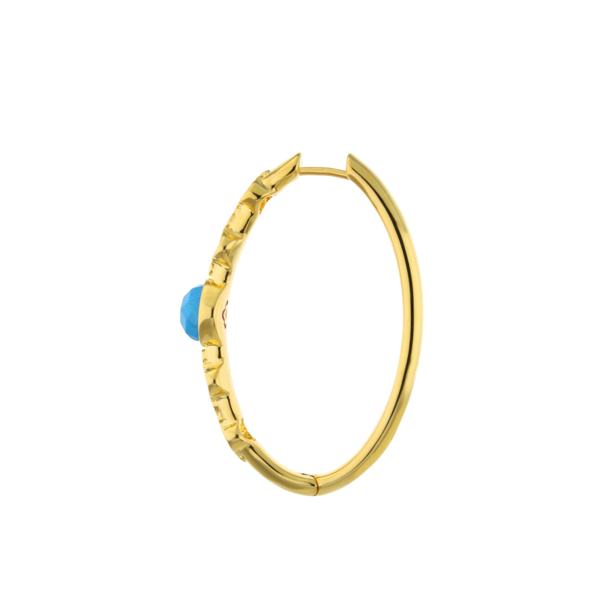 Dragon Lady Earrings enamel hoop by Lauren G Adams, gold-tone with blue faceted bead on Tampa Home & Garden Store