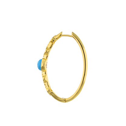 Dragon Lady Earrings enamel hoop by Lauren G Adams, gold-tone with blue faceted bead on Tampa Home & Garden Store