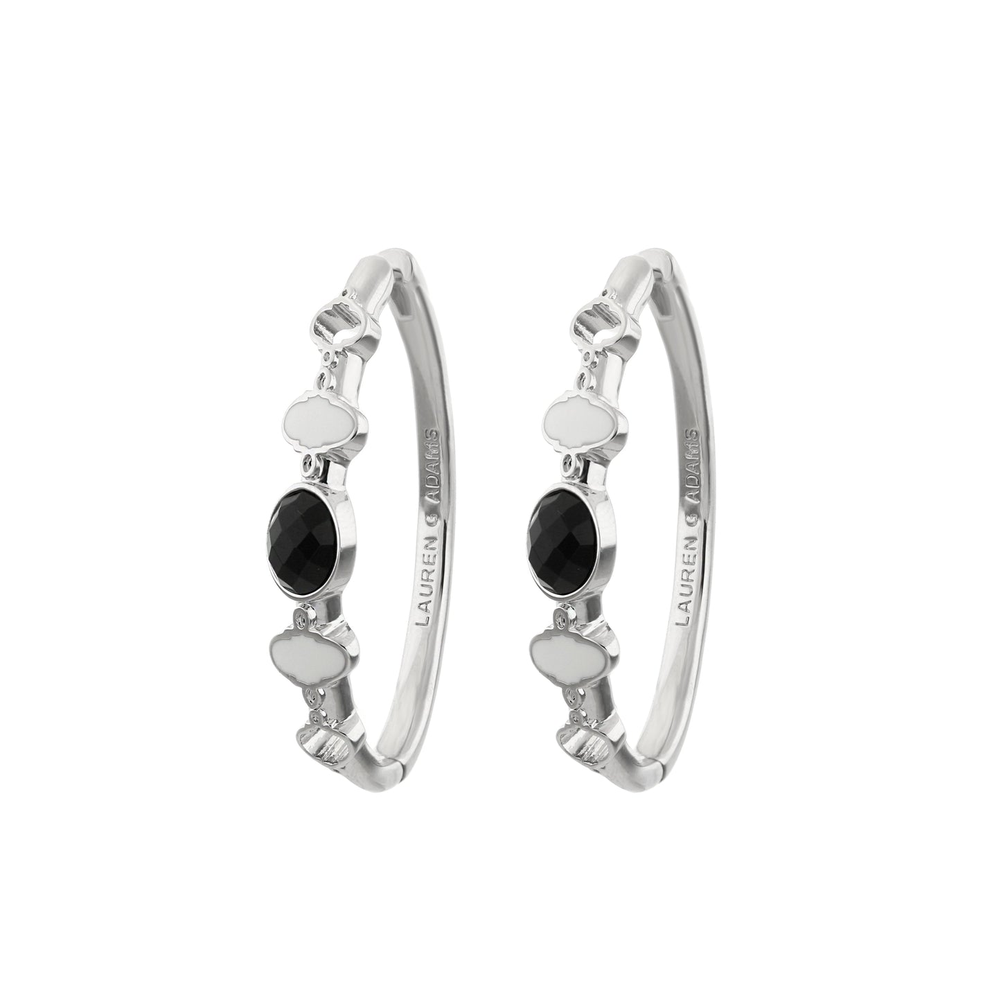 Dragon Lady Earrings enamel hoop with black faceted stones in silver by Lauren G Adams on Tampa Home & Garden Store