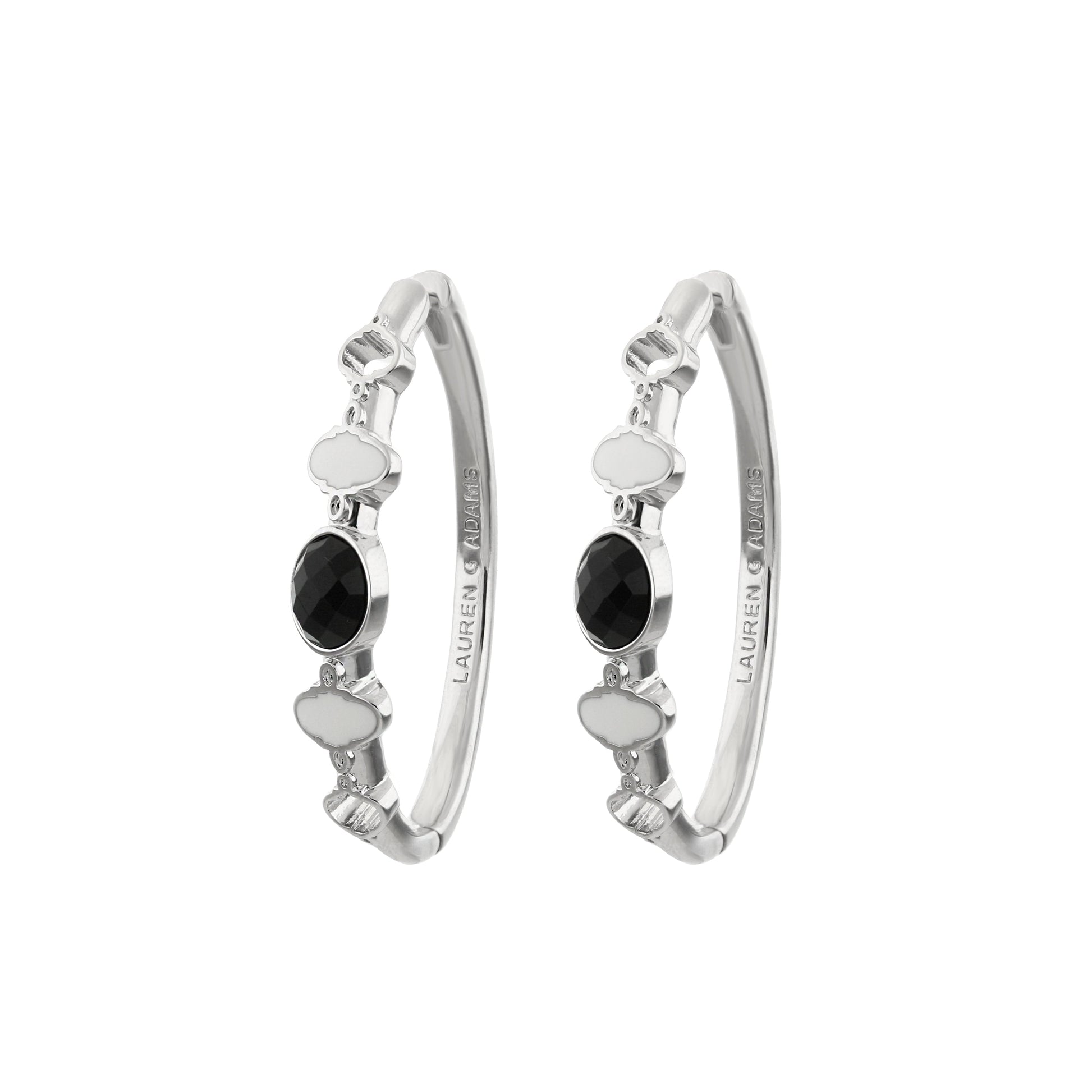 Dragon Lady Earrings enamel hoop with black faceted stones in silver by Lauren G Adams on Tampa Home & Garden Store