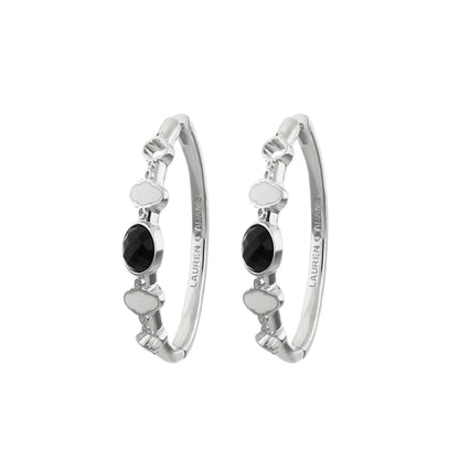 Dragon Lady Earrings enamel hoop with black faceted stones in silver by Lauren G Adams on Tampa Home & Garden Store