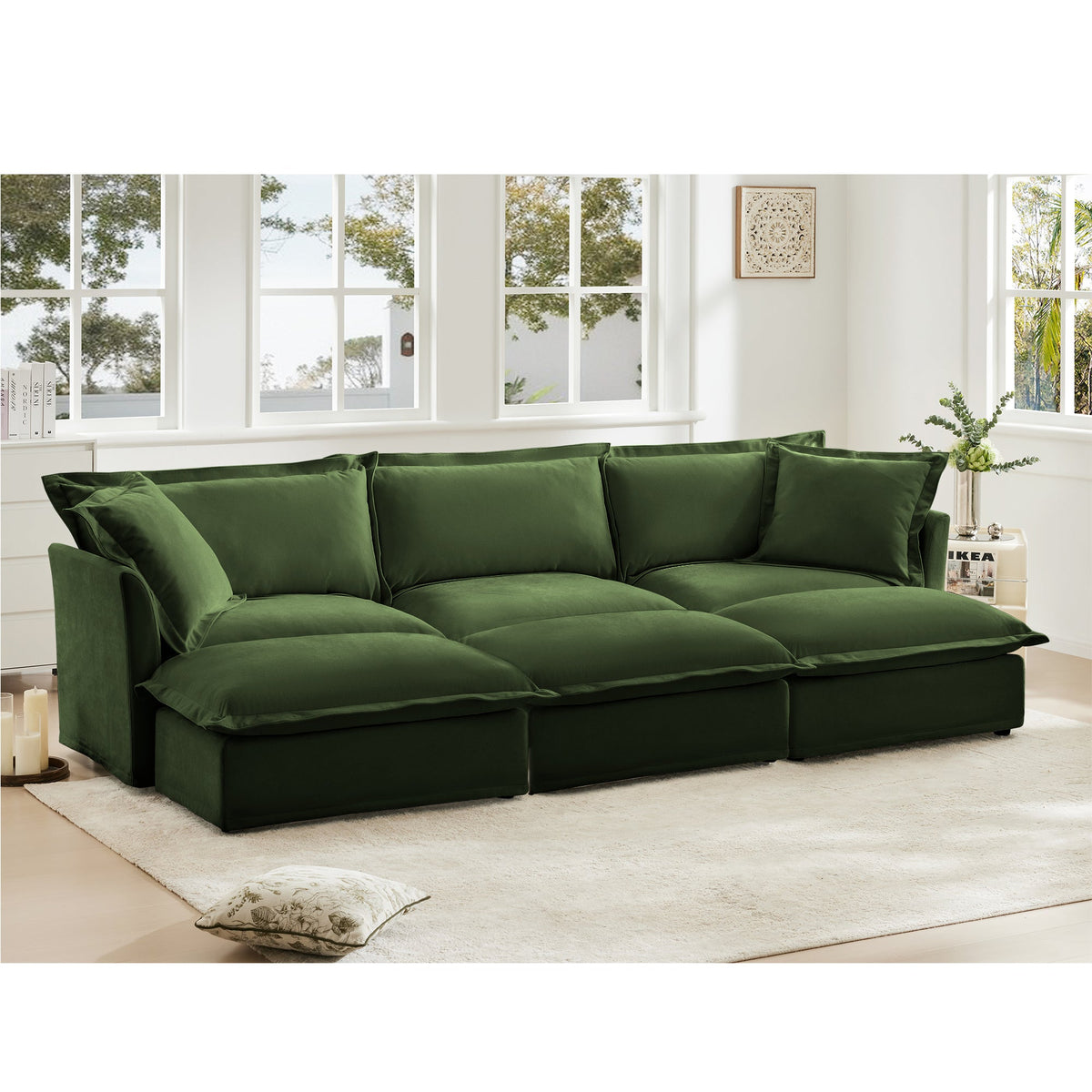 Slipcovered Chenille Sofa and Ottoman Set