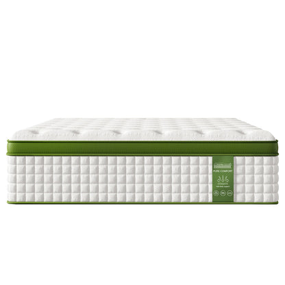 14 Inch Queen Size Hybrid Mattress by HouseOfZazla white quilted top with green edge on Tampa Home & Garden Store