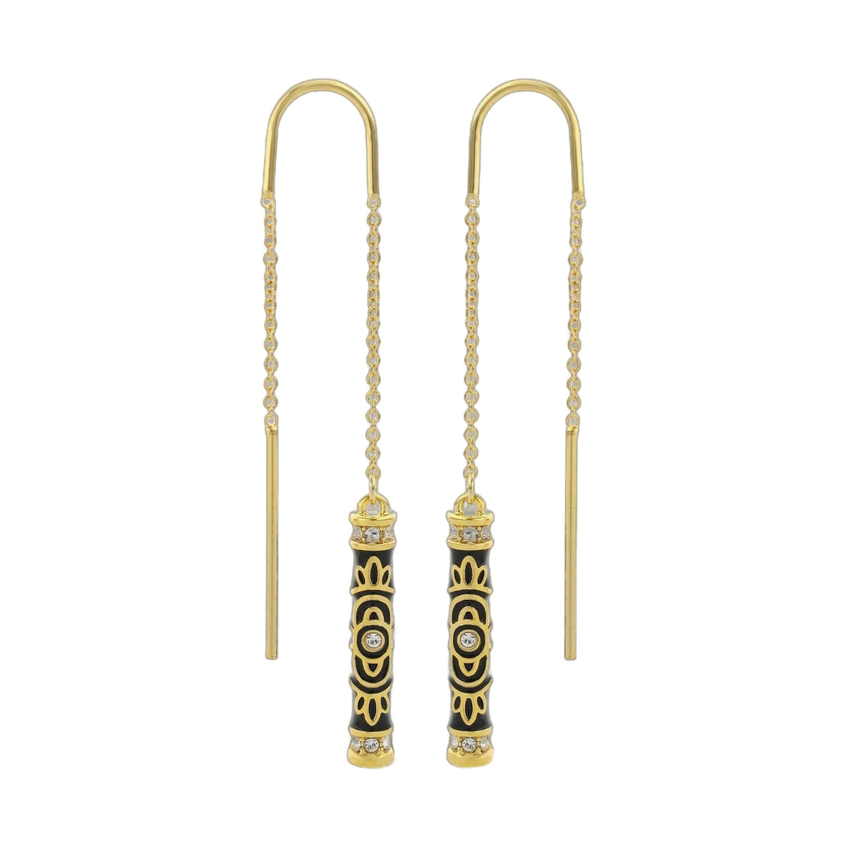 Petit Gateau Earrings by Lauren G Adams — pair of gold-tone chain drops, black enamel cylinders on Tampa Home & Garden Store