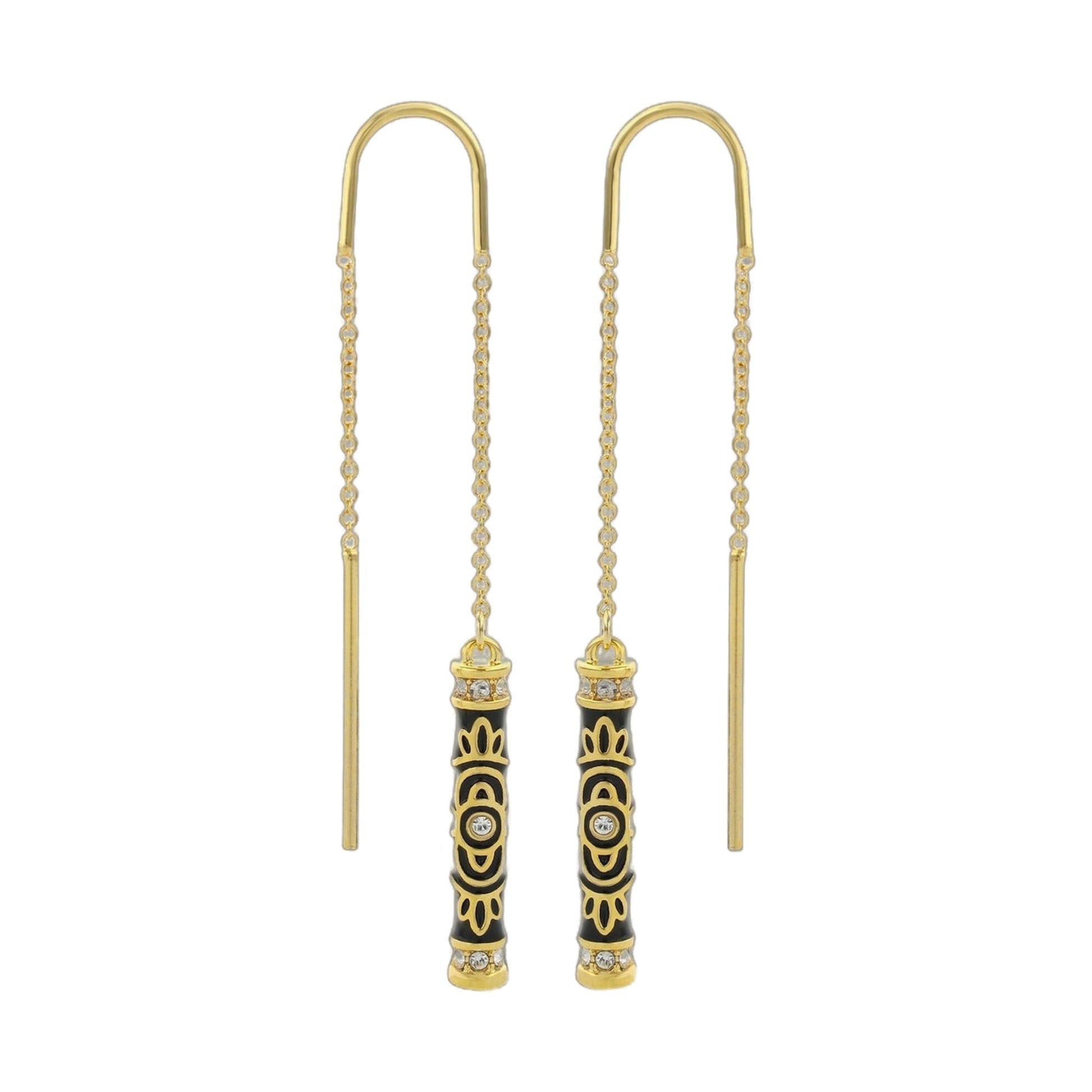 Petit Gateau Earrings by Lauren G Adams — pair of gold-tone chain drops, black enamel cylinders on Tampa Home & Garden Store