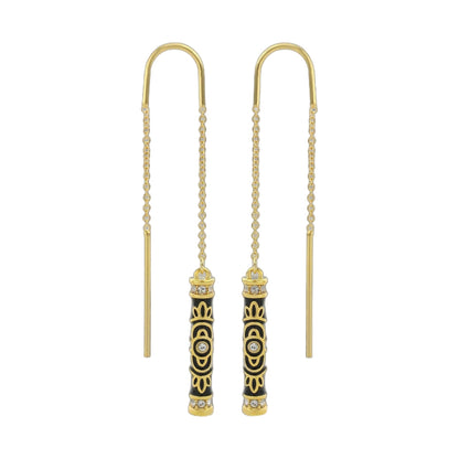 Petit Gateau Earrings by Lauren G Adams — pair of gold-tone chain drops, black enamel cylinders on Tampa Home & Garden Store
