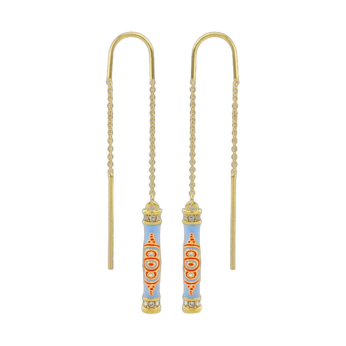 Petit Gateau earrings by Lauren G Adams; 3 gold-tone curved-hook drops with blue enamel beads on Tampa Home & Garden Store